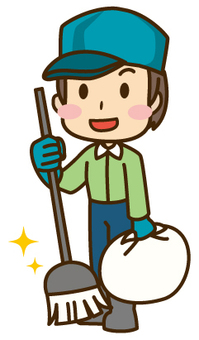 Men cleaning rubbish and broom Men cleaning rubbish and broom