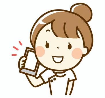 Talk with a care worker, a smartphone Talk with a care worker, a smartphone