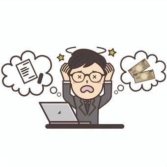A black headed glasses company employee who has many heads to do A black headed glasses company employee who has many heads to do