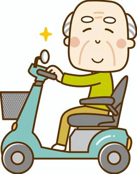 An old man walking with a senior car An old man walking with a senior car