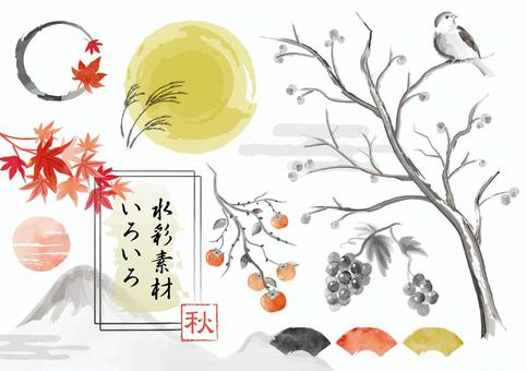 秋季水彩日本风格的材料 秋季水彩日本风格的材料