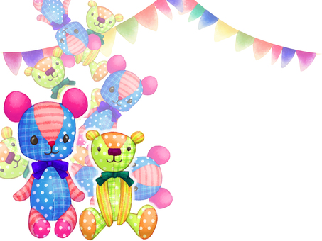 Cotton teddy bear and garland frame Cotton teddy bear and garland frame