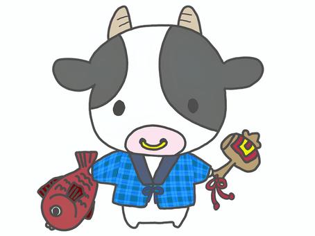 牛さんと縁起物(鯛・打ち出の小槌) 牛さんと縁起物(鯛・打ち出の小槌)