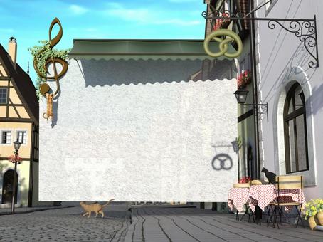 Scenery of medieval architectural style and cat and message card Scenery of medieval architectural style and cat and message card