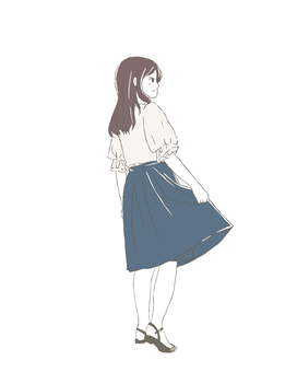 Girl in long skirt full body behind Girl in long skirt full body behind
