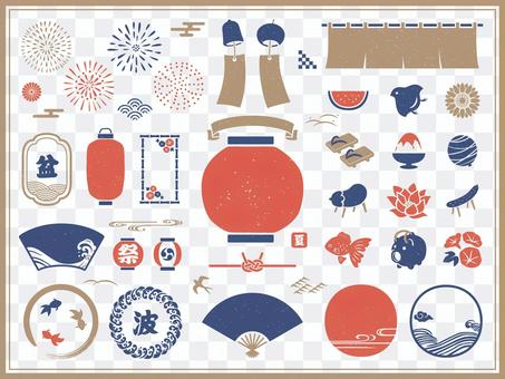 Japanese style frame and icon set for summer and Obon Japanese style frame and icon set for summer and Obon
