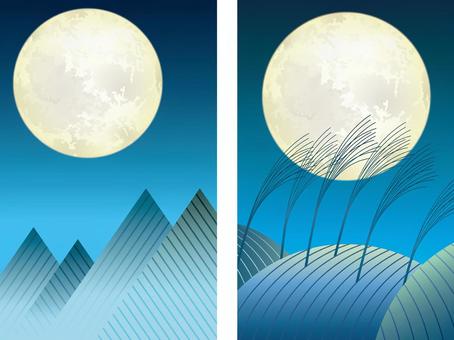Moonlit night and mountain range background set Moonlit night and mountain range background set