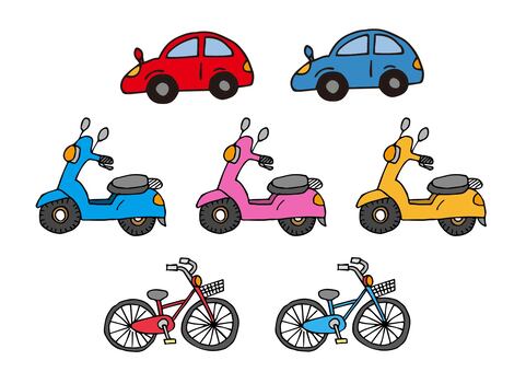 車・自転車・スクーターのアイコンセット 車・自転車・スクーターのアイコンセット