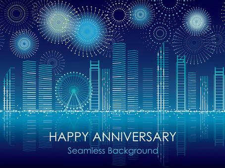 Seamless background of skyscrapers and fireworks Seamless background of skyscrapers and fireworks