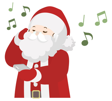Santa listening to music with earphones (upper body) Santa listening to music with earphones (upper body)