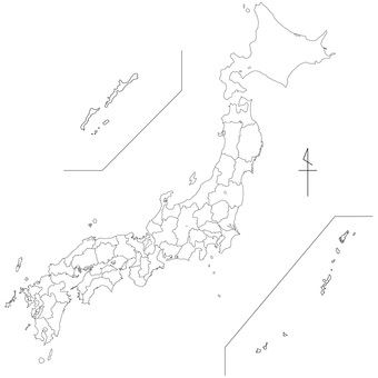 White background map Japan nationwide 【Can be divided into prefectural parts】 White background map Japan nationwide 【Can be divided into prefectural parts】