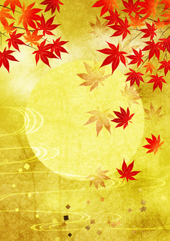 Gold leaf style moon viewing autumn leaves vertical Gold leaf style moon viewing autumn leaves vertical