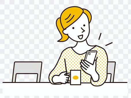 A woman checking her smartphone at a cafe A woman checking her smartphone at a cafe