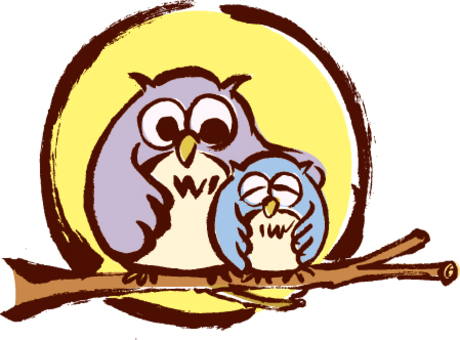 Handmade illustration of owl and owl parent and child Handmade illustration of owl and owl parent and child