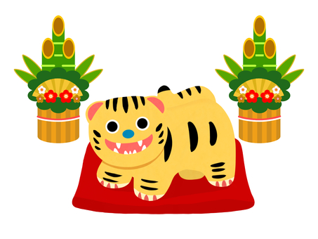 Cute tiger papier mache and kadomatsu Cute tiger papier mache and kadomatsu