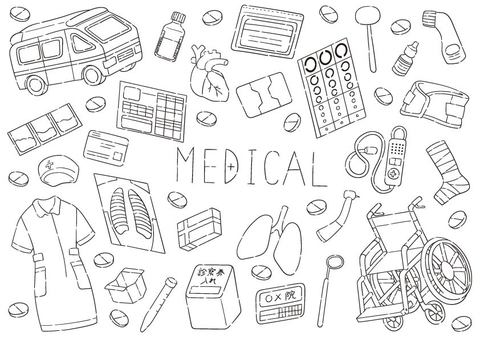 Hand drawn line drawing medical set Hand drawn line drawing medical set