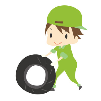 タイヤを転がす作業員2 タイヤを転がす作業員2