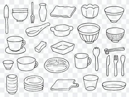 Illustration of tableware (line drawing) Illustration of tableware (line drawing)