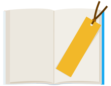 Open paperback book with book cover and bookmarks Open paperback book with book cover and bookmarks